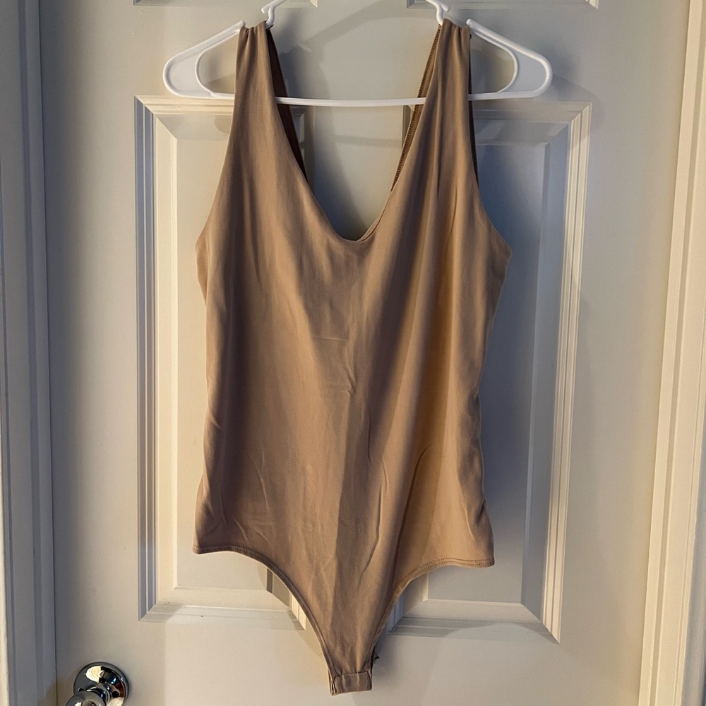 Beige V-Neck Bodysuit